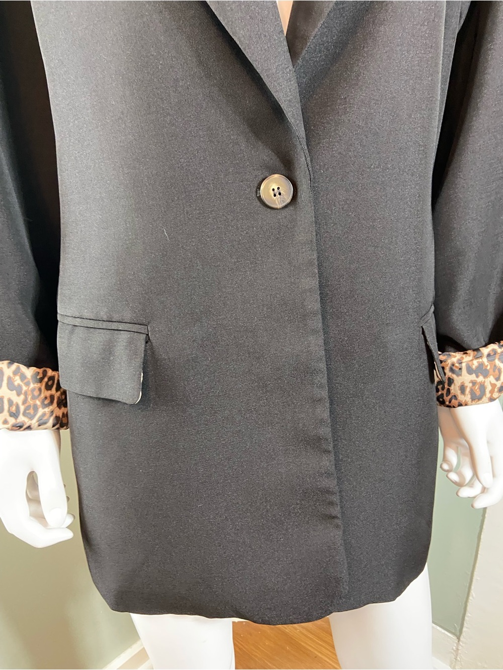 NWOT Black 3XL Single-Button Women's Blazer Jacket Leopard Print Lining - Picture 6 of 13